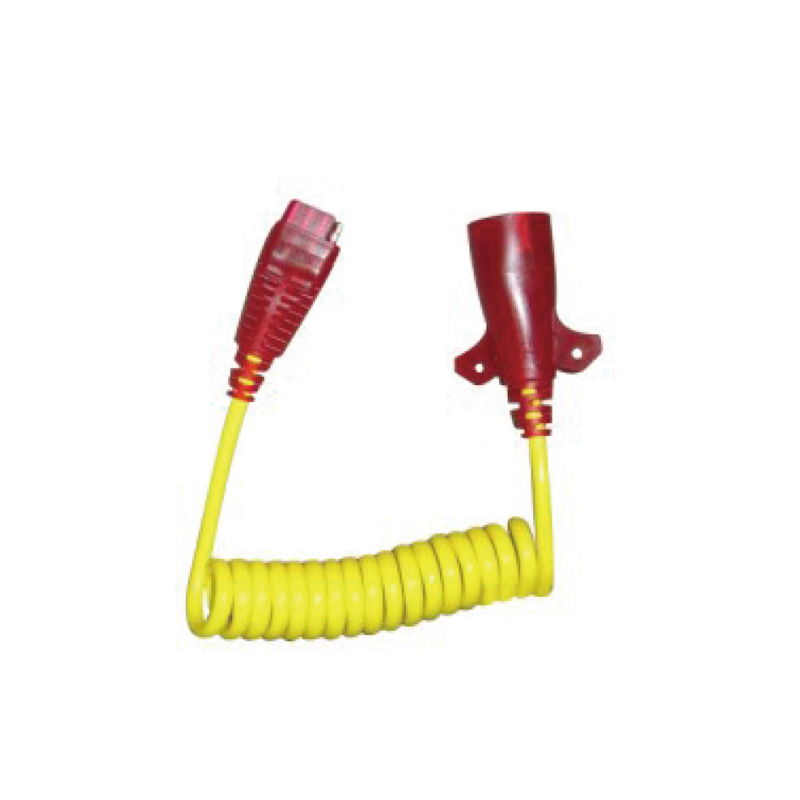 Gul 7-polig PU-spiralspole med två plastpluggar, kabellängd 1m,2m,3m... JH065-B
